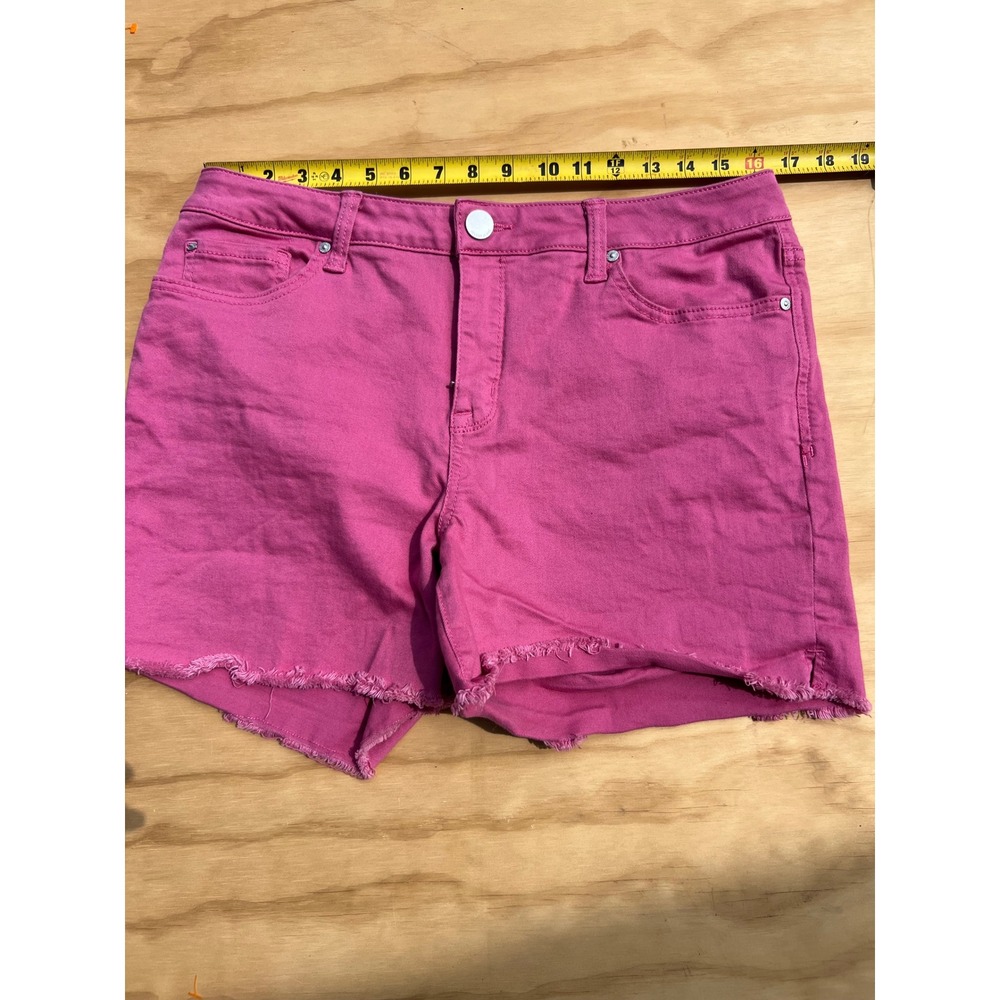 Seven7 Weekend Short Womens 12 Pink Denim Raw Hem Frayed Stretch Hot Pink